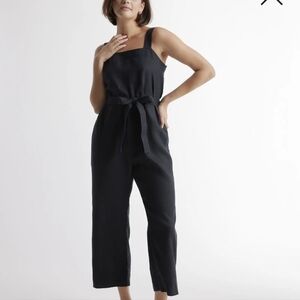 Quince 100% European Linen Black Square Neck Jumpsuit - Size L